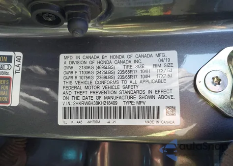 2019 Honda Cr-V Lx из США, поврежденный, VIN 2HKRW6H38KH218409